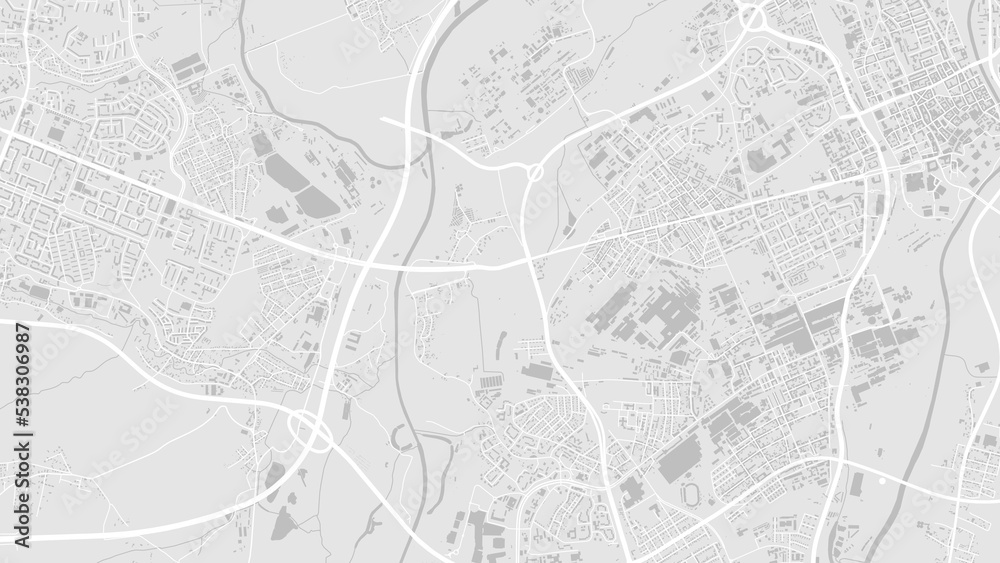 White and light grey Brno City area vector background map, roads and water cartography illustration.