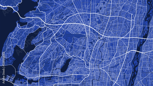 Detailed map poster of Hamamatsu city, linear print map. Blue skyline urban panorama. Decorative graphic tourist map of Hamamatsu territory. photo