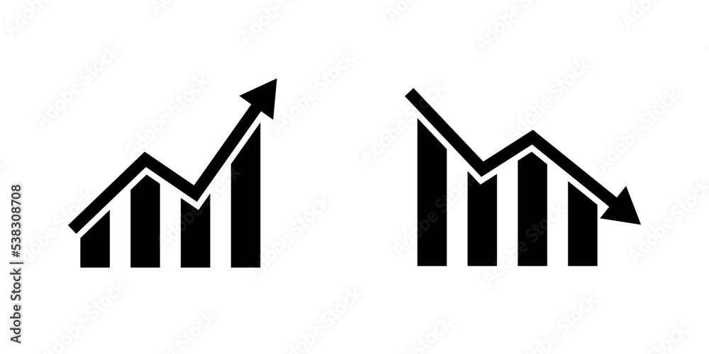 Growing bar graph increase and decrease flat icon isolated on a white ...