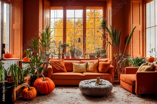 Cosy living room in autumn colours, digital art © PostReality Media