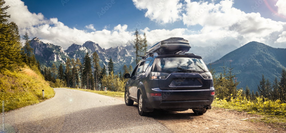 car for traveling with a mountain road