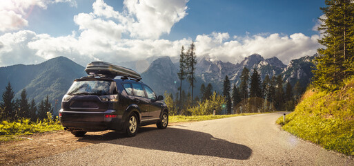 car for traveling with a mountain road