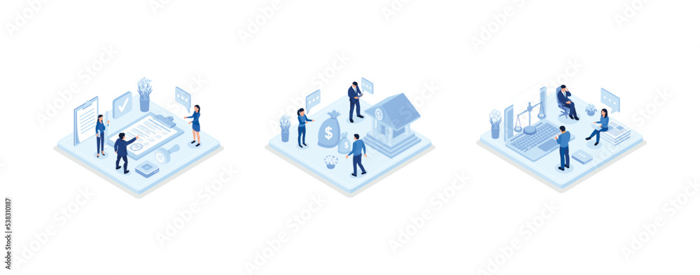Public finance illustration set. Characters receiving grant, subsidy or over financial support from federal budget. Government spending, tax and financial law concept, set isometric vector illustratio Public finance illustration set. Characters receiving grant, subsidy or over financial support from federal budget. Government spending, tax and financial law concept, set isometric vector illustratio