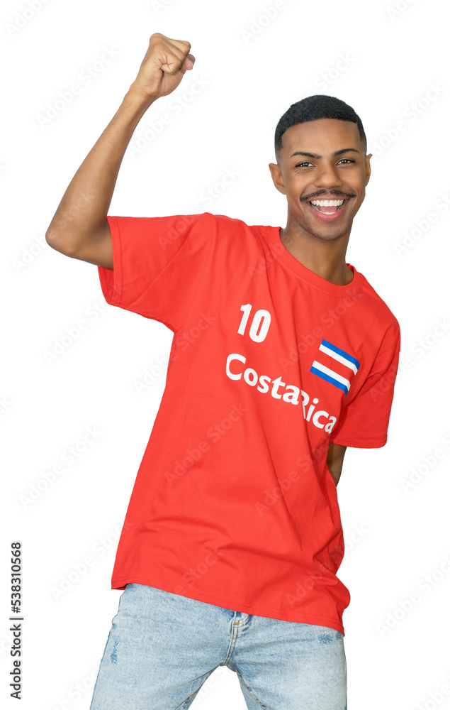 Naklejka premium Happy male football fan from Costa Rica with red jersey