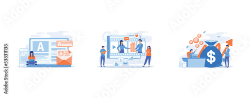 Brand marketing, corporate identity, logo design, Video chatting, Internet hosting, Stock market investing, online monetization, set flat vector modern illustration