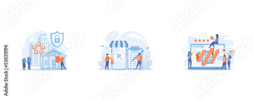 investing money on an account  Man doing purchases from shopping list  Online reputation management  set flat vector modern illustration