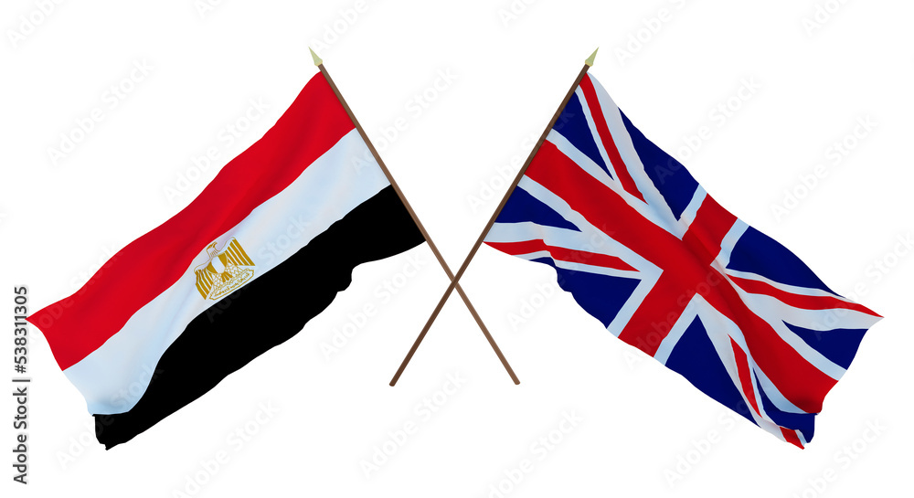 Background, 3D render for designers, illustrators. National Independence Day. Flags Egypt and Great Britain Background, 3D render for designers, illustrators. National Independence Day. Flags Egypt and Great Britain