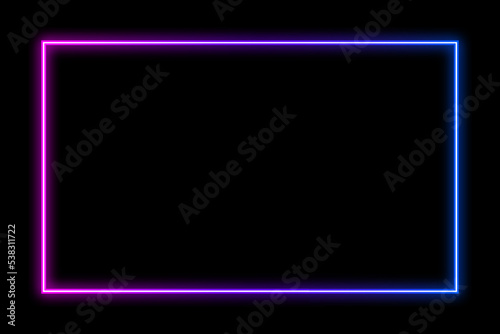 The purple horizontal frame design concept. Abstract neon light creative border isolated on black background. Vector