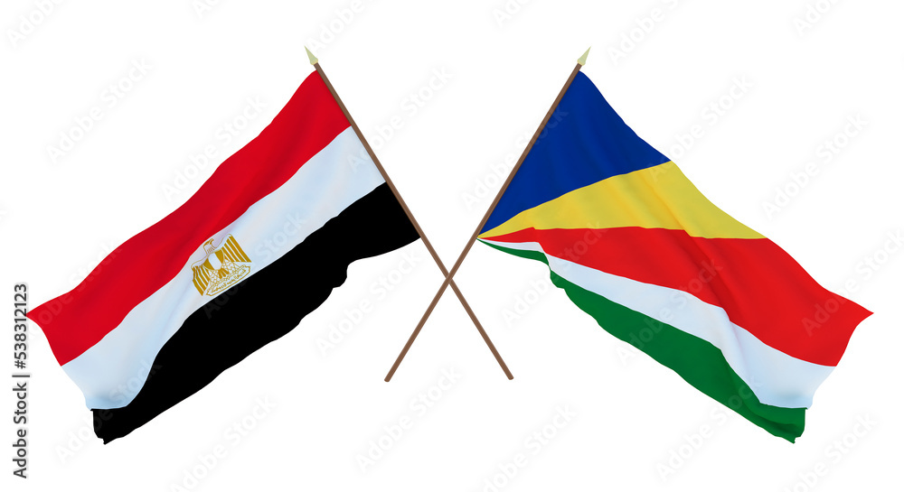 Background, 3D render for designers, illustrators. National Independence Day. Flags Egypt and Seychelles Background, 3D render for designers, illustrators. National Independence Day. Flags Egypt and Seychelles