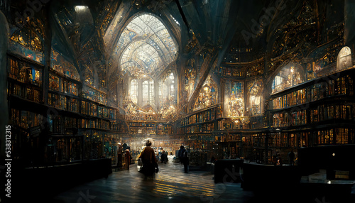 Fotografia AI generated image of the inside of a grand national public library in Paris