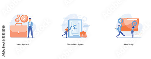 unemployment and job cuts, Job hiring talents vacancy in company recruiter search employees , Job search abstract concept , set flat vector modern illustration