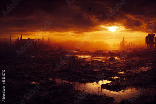 lost civilization future dystopian landscape 3d illustration