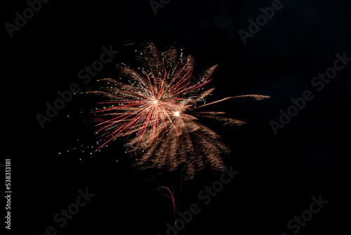 Colorful firework in celebration night with night sky background.