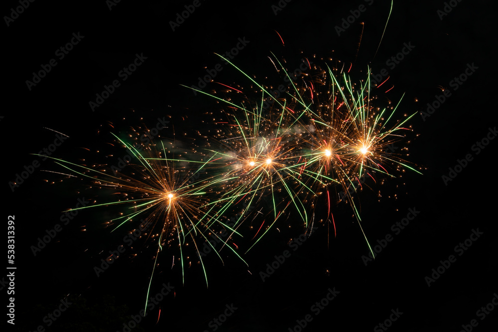 Fototapeta premium Colorful firework in celebration night with night sky background.