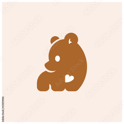 Cute Little Bear Cub Heart Logo Design