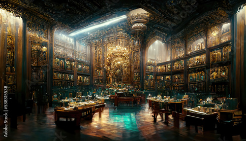 AI generated image of an old ornate public library in Portugal  © Amith