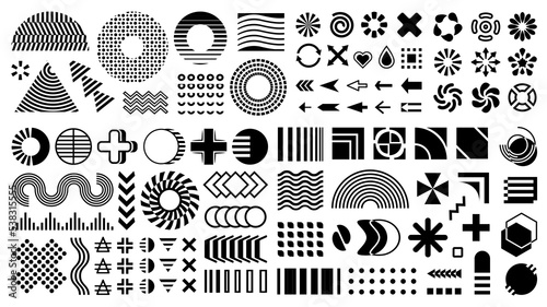 Abstract modern vector design elements, Memphis set, flat black shapes, geometric forms and figures. Abstract geometric modern elements bundle. 