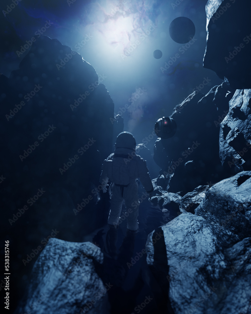 Astronaut on alien planet, 3D illustration Astronaut on alien planet, 3D illustration