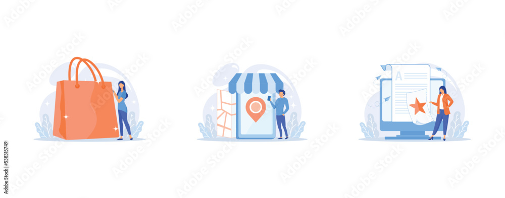 Fototapeta premium little people characters make an online schedule in the tablet, people with lightbulb puzzle, good balance between idea, time and work, set flat vector modern illustration
