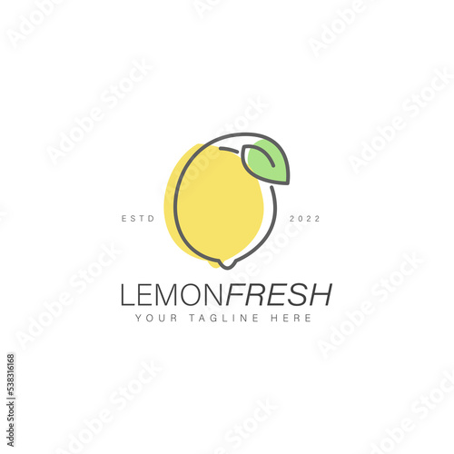 Fruit lemon fresh line art logo design illustration icon