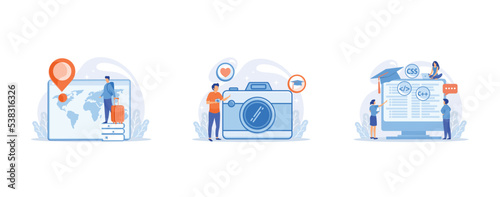 cohesive teamwork in the startup, Divorce or quarrel of a couple, domestic violence between husband and wife, save the planet, set flat vector modern illustration