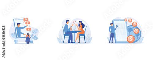 people connecting puzzle elements, Symbol of teamwork, cooperation, partnership, measurement of customer satisfaction and star rating, set flat vector modern illustration