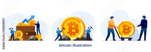 Crypto investing and mining. Digital assets. People hold and invest on bitcoin. cryptocurrency vector illustration for website landing page template