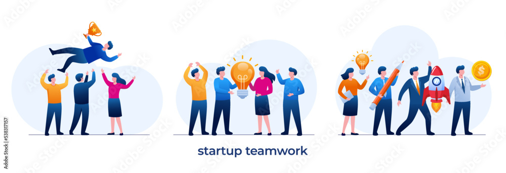 Working business teamwork, big idea, start up company, corporate, flat vector illustration banner
