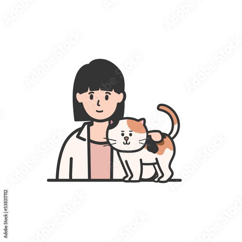 正面をみる女の子三毛猫のイラスト
