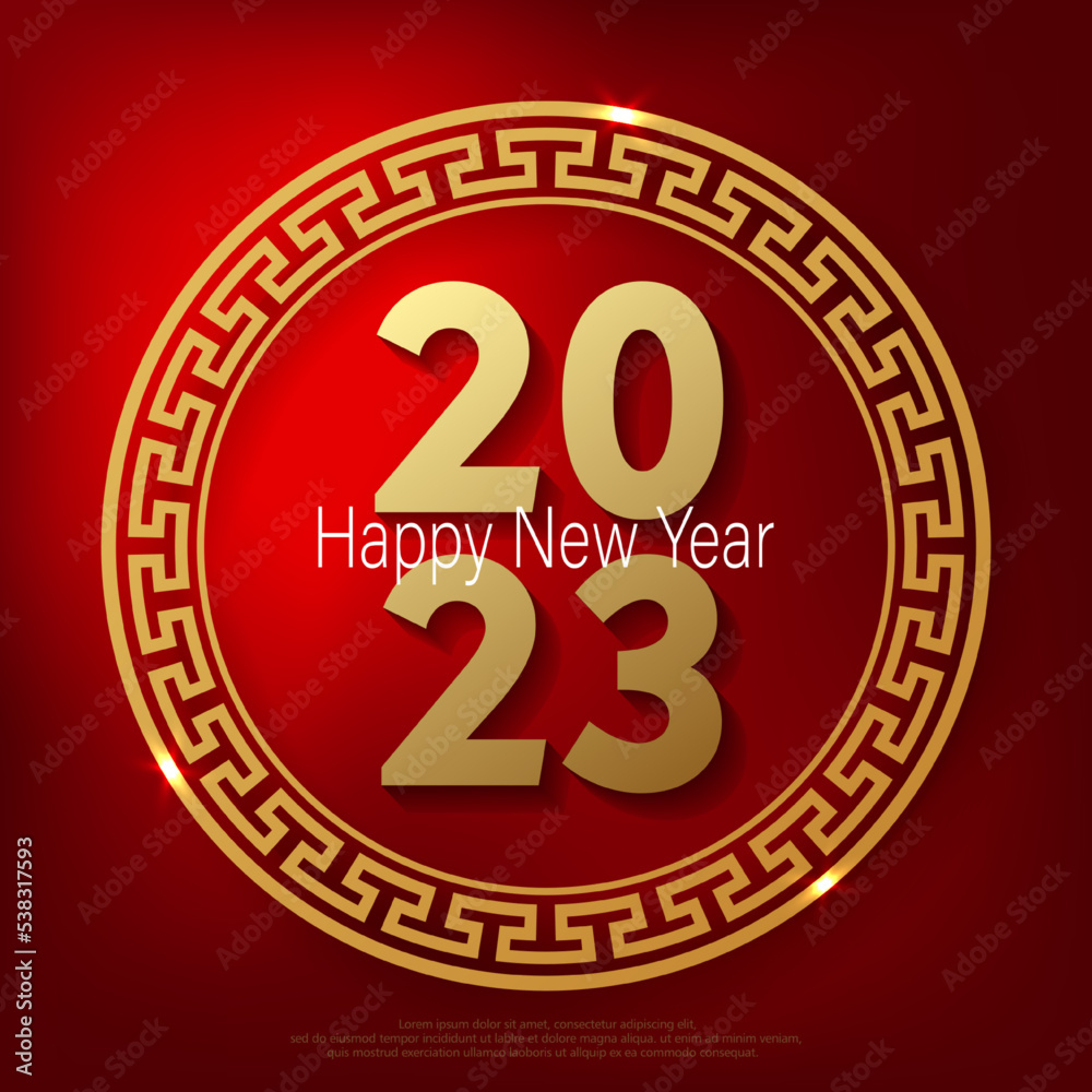 Fototapeta premium Happy Chinese new year 2023. metal number text with circle frame on red gradient background.