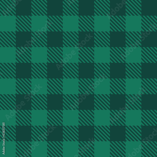 Emerald Buffalo Plaid Lumberjack ornament seamless pattern background. Green checkered pattern, flannel fabric shirt print. Winter Christmas tartan backdrop.