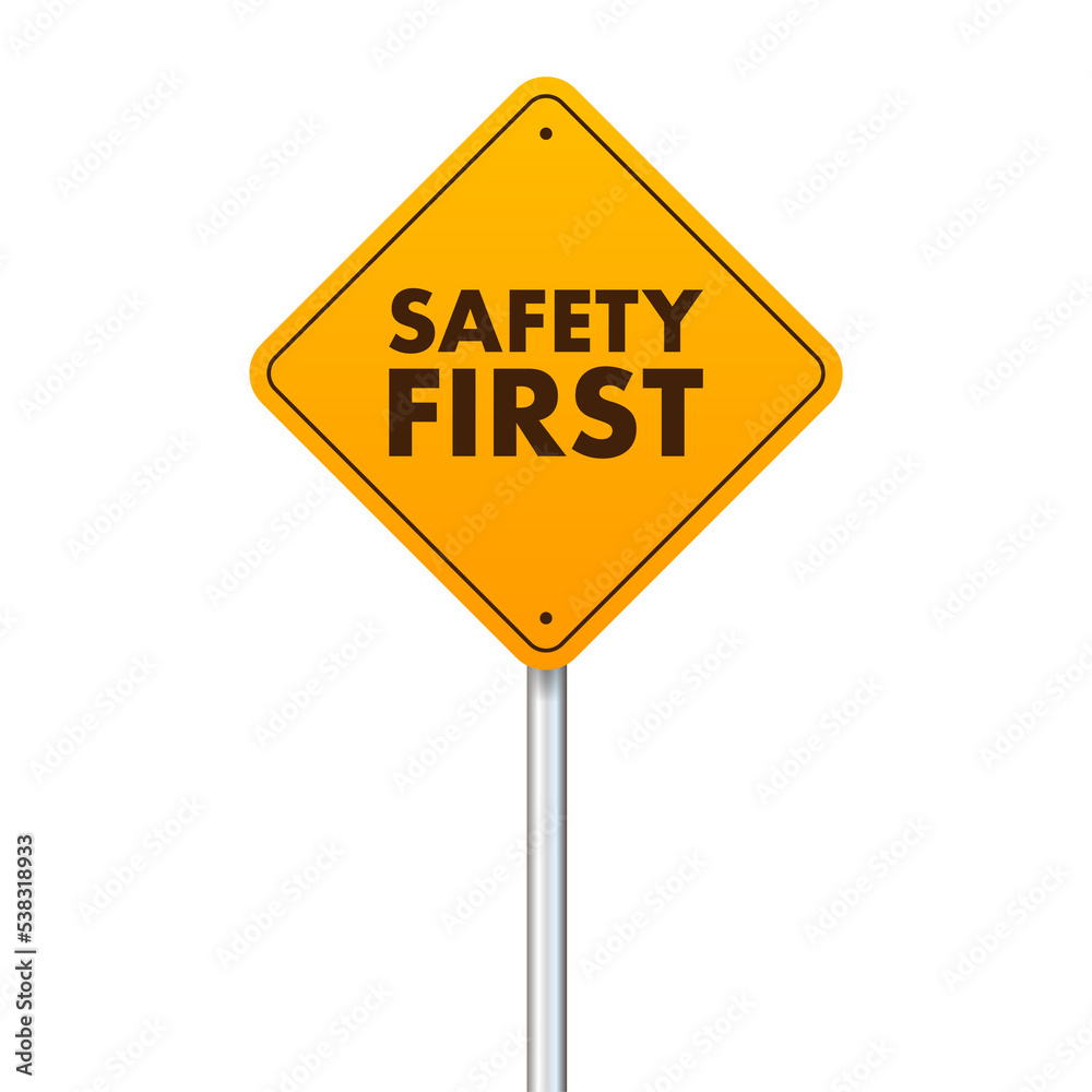 Safety First shield sign. Health and safety. Vector stock illustration. Safety First shield sign. Health and safety. Vector stock illustration.
