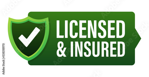licensed and insured vector icon with tick mark and shield photo