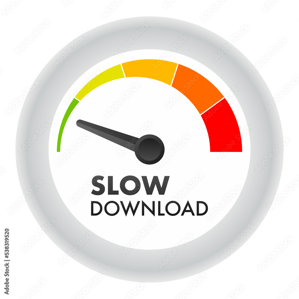 Speedometers with slow and fast download. Vector stock illustration.