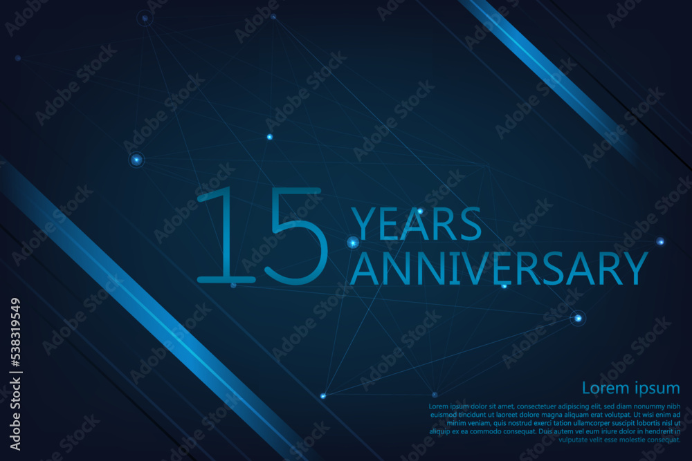 15 Years Anniversary. Geometric Anniversary greeting banner. Poster template for Celebrating 15th anniversary event party. Vector illustration