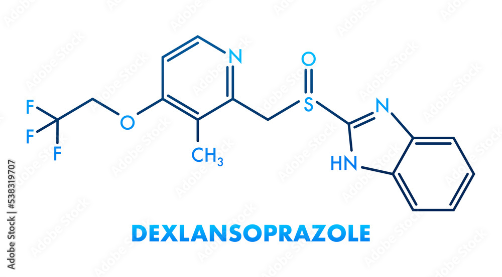 Dexlansoprazole concept chemical formula icon label, text font vector illustration Dexlansoprazole concept chemical formula icon label, text font vector illustration