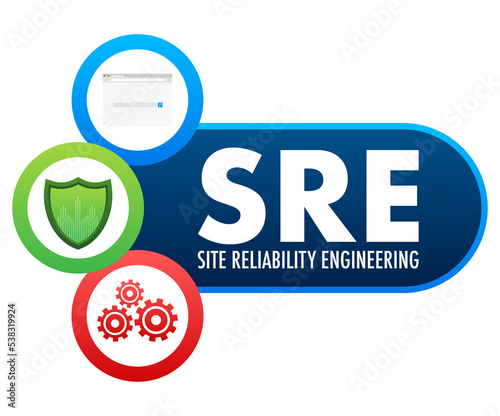 SRE - Site Reliability Engineering acronym. Vector stock illustration.