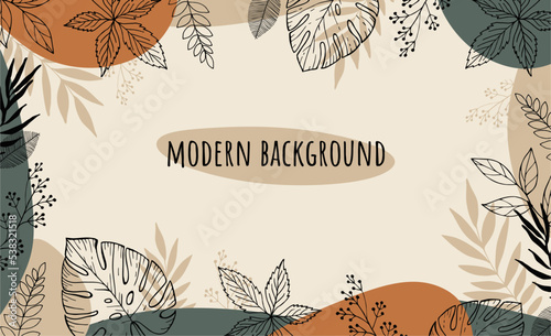 Modern template with organic abstract plants and nude pastel colors. Neutral background in minimalist style. Contemporary vector Illustration