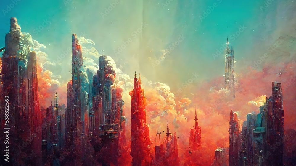 Obraz premium Magical fantasy colorful city 