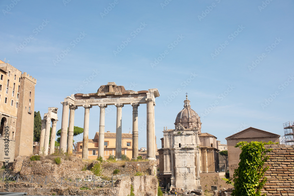 Roman ruins in Rome, Forum. Roman ancient architecture.