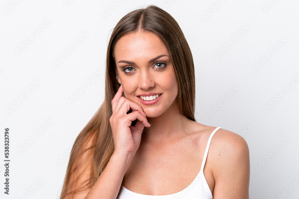 Fototapeta premium Young caucasian woman isolated on white background . Portrait