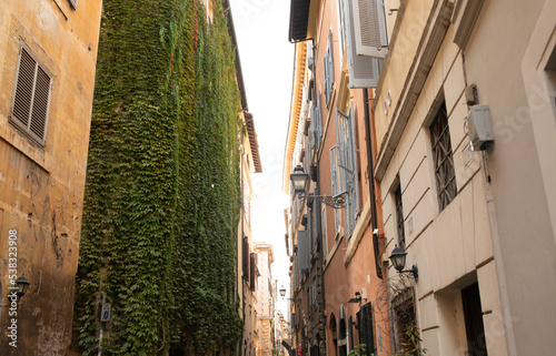 View of old cozy street in Rome  Italy. Architecture and landmark of Rome. Postcard of Rome.