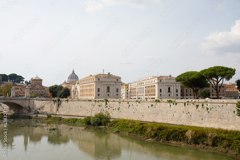 Rome city and tiber river near Vatican, Italy. 