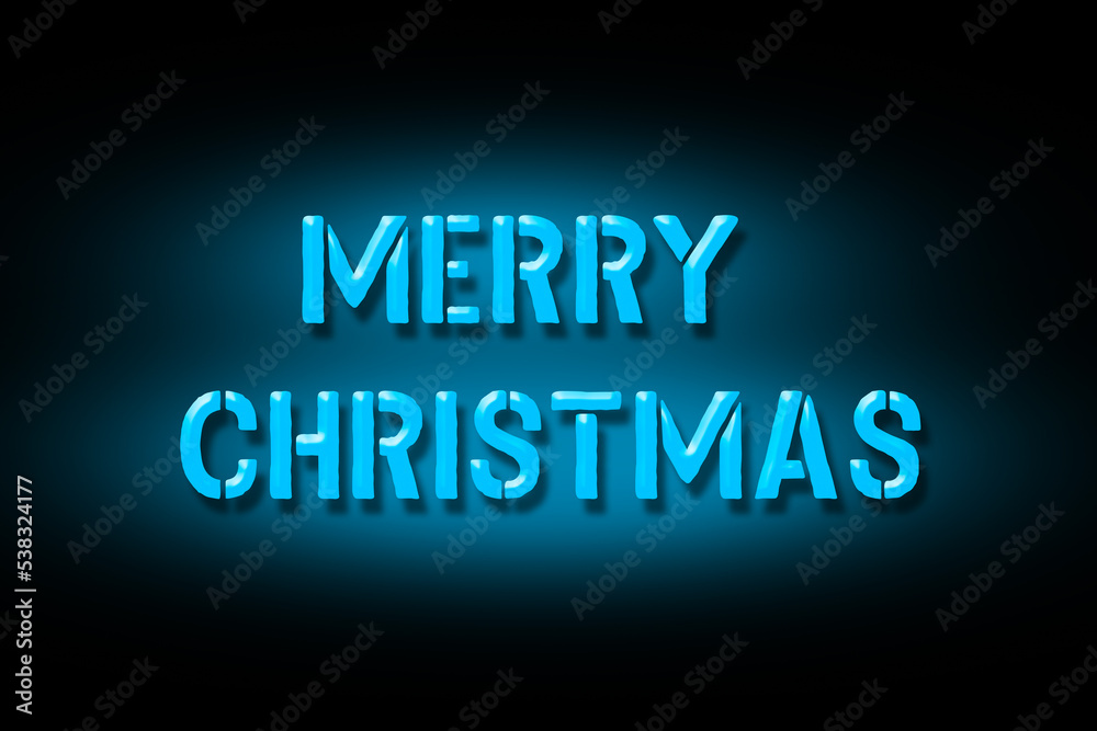 Merry Christmas. Blue neon inscription isolated on a black background. Holidays.