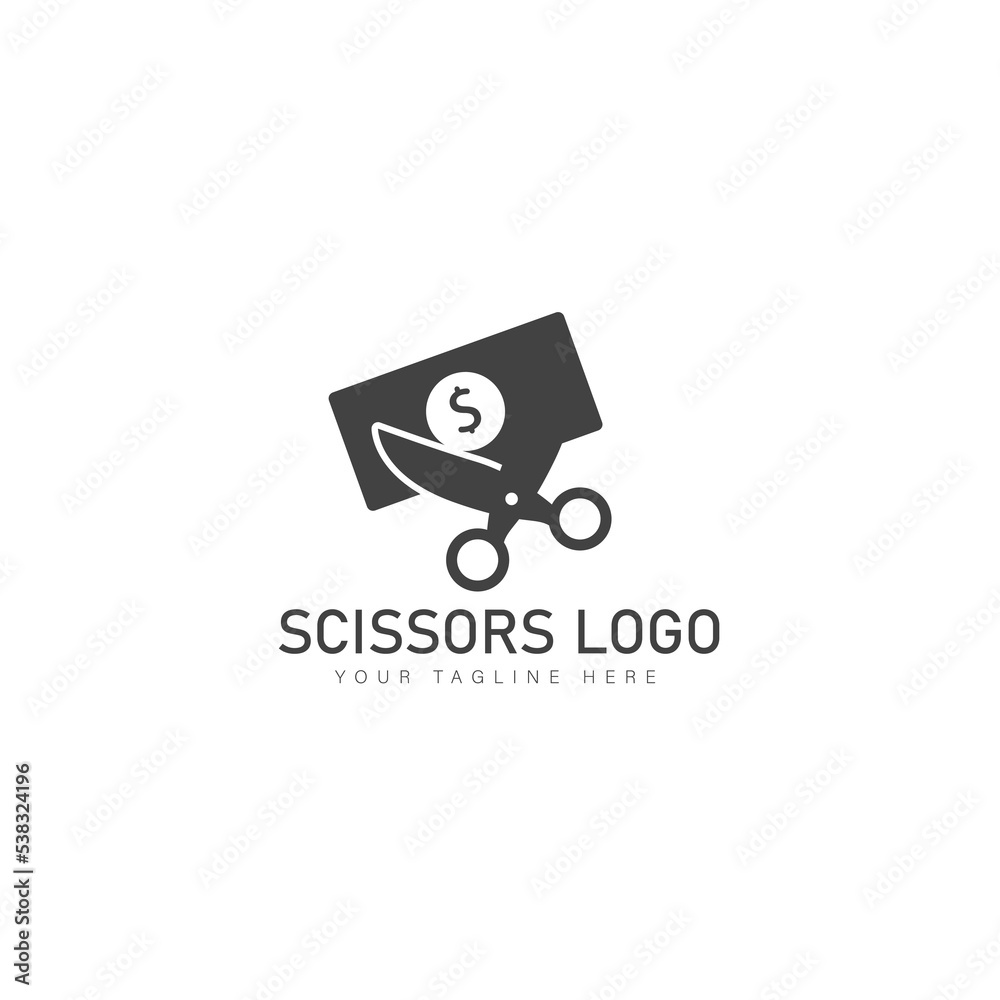 Scissors with paper money logo design icon illustration Scissors with paper money logo design icon illustration