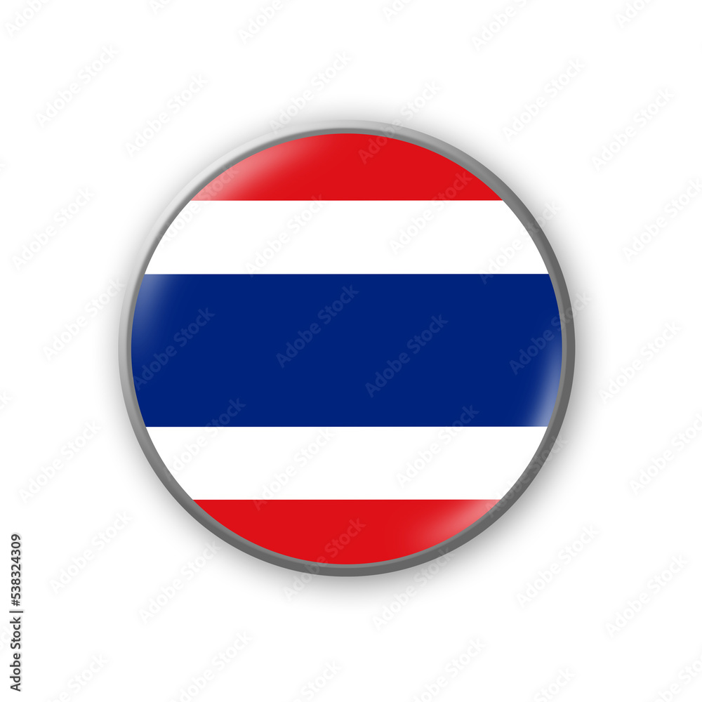 Thailand flag. Round badge in the colors of the Thailand flag. Isolated on white background. Design element. 3D illustration. Thailand flag. Round badge in the colors of the Thailand flag. Isolated on white background. Design element. 3D illustration.
