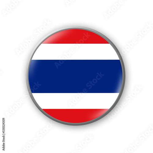 Thailand flag. Round badge in the colors of the Thailand flag. Isolated on white background. Design element. 3D illustration.