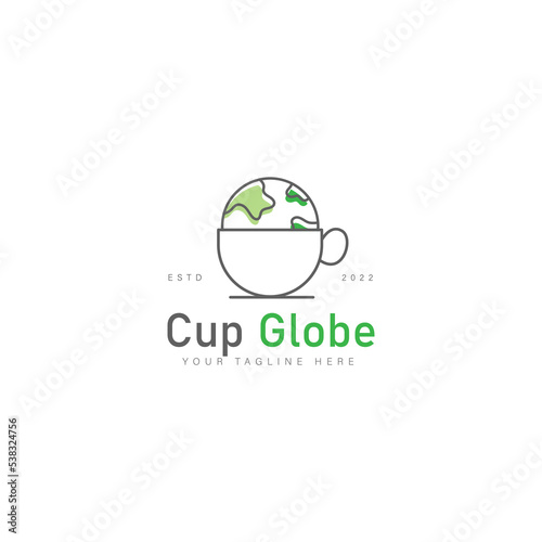 Coffee cup with globe logo design icon illustration