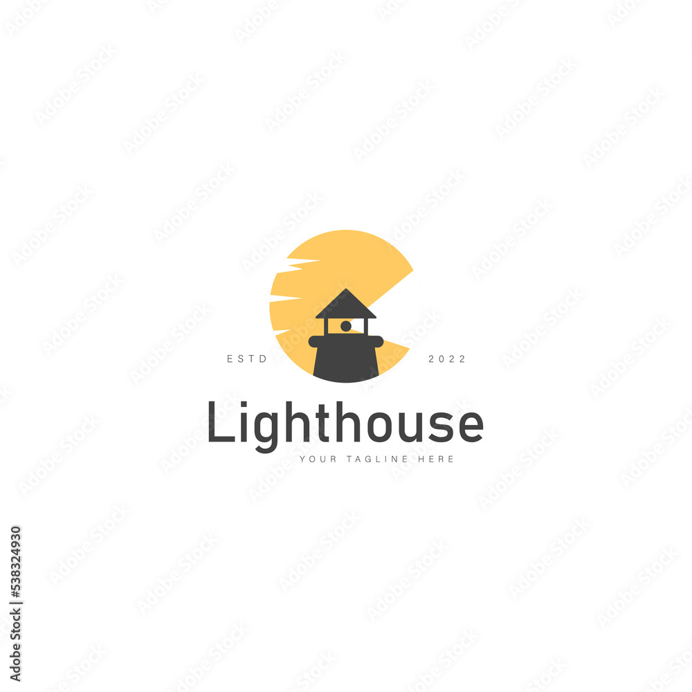 Lighthouse with sunset logo design icon illustration Lighthouse with sunset logo design icon illustration
