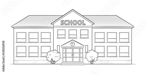 Classic school building - black and white illustration